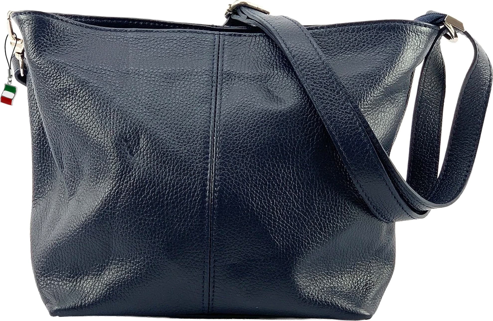 FLORENCE Schultertasche Florence Echtleder Tasche Damen dunkelblau (Schultertasche), Damen Schultertasche, Umhängetasche Leder, dunkelblau ca. 29x20cm hoch