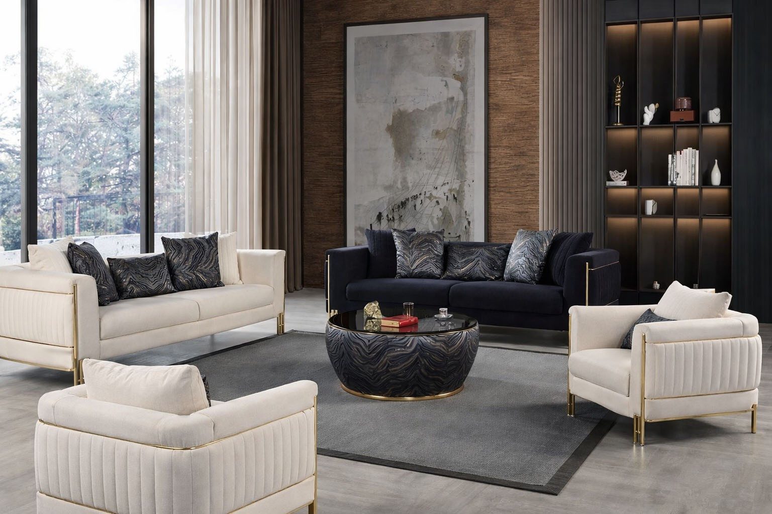 Xlmoebel Polstergarnitur Exklusive Helle Couchgarnitur Edles Wohnzimmer-Set 4tlg, (4-tlg), Made in Europa