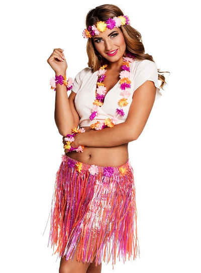 Boland Kostüm Strandkostüm Hawaii pink-orange, Hula-Rock mit Kunstblumen - Südsee-Feeling pur!