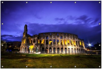 Wallario Sichtschutzzaunmatten Italien bei Nacht - Kollosseum in Rom, beleuchtet am Abend, rund