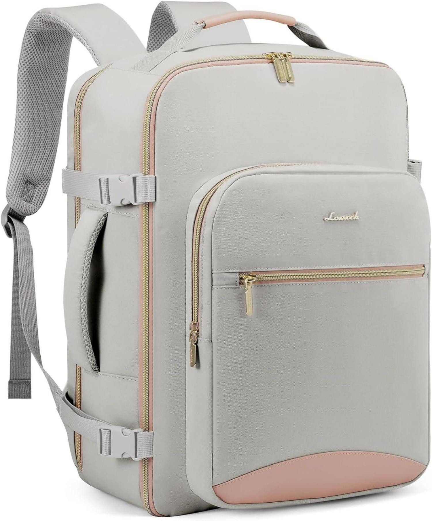 LuxusKollektion Kofferrucksack Handgepäck Rucksack 40L Damen Reiserucksack 17 Zoll Laptop Grau Rosa
