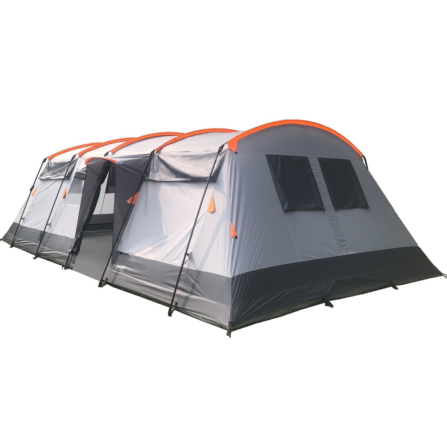 Skandika Gruppenzelt Hurricane 12 Tunnelzelt (grau/orange), Großes Zelt mit  2 Schlafkabinen, mit/ohne eingenähtem Zeltboden, wasserdicht, 5000 mm  Wassersäule, 2,15 m Stehhöhe, 2 Eingänge, Campingzelt