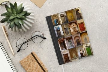MuchoWow Notizbuch Türen - Farbenfroh - Architektur - Collage - Vintage, Journal, Merkzettel, Tagebuch, Notizheft, A5, 98 Seiten, Haushaltsbuch