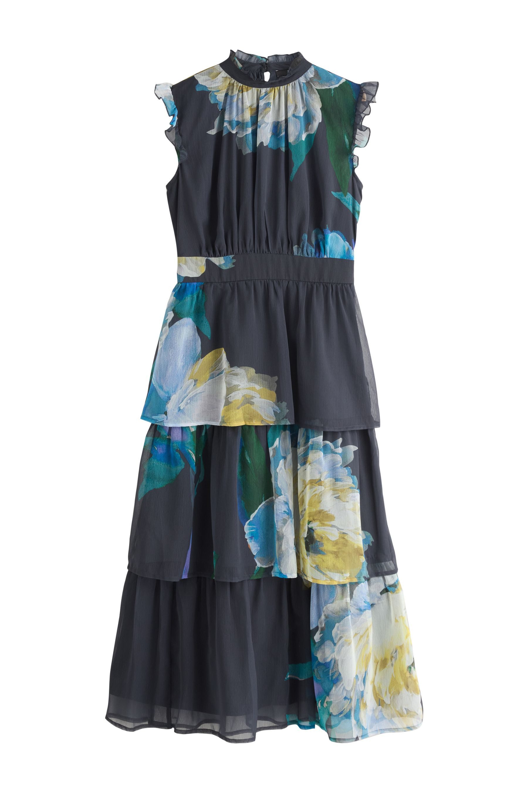 Next Midikleid Hochgeschlossenes, gestufes Maxikleid mit Print (1-tlg)