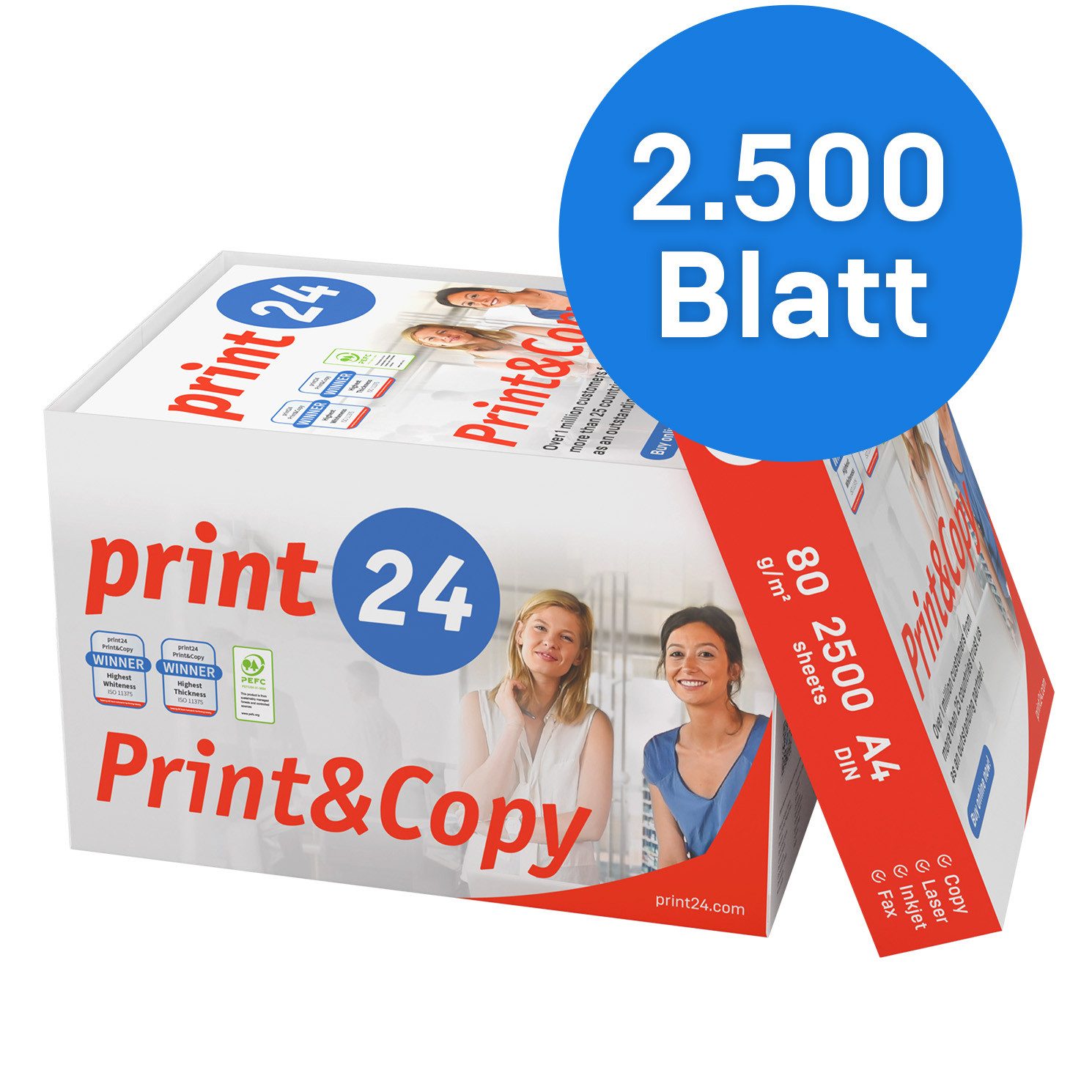 print24 Druckerpapier Копіювальний папір 2500 Blatt A4 80g Premium Weiß Testsieger PEFC