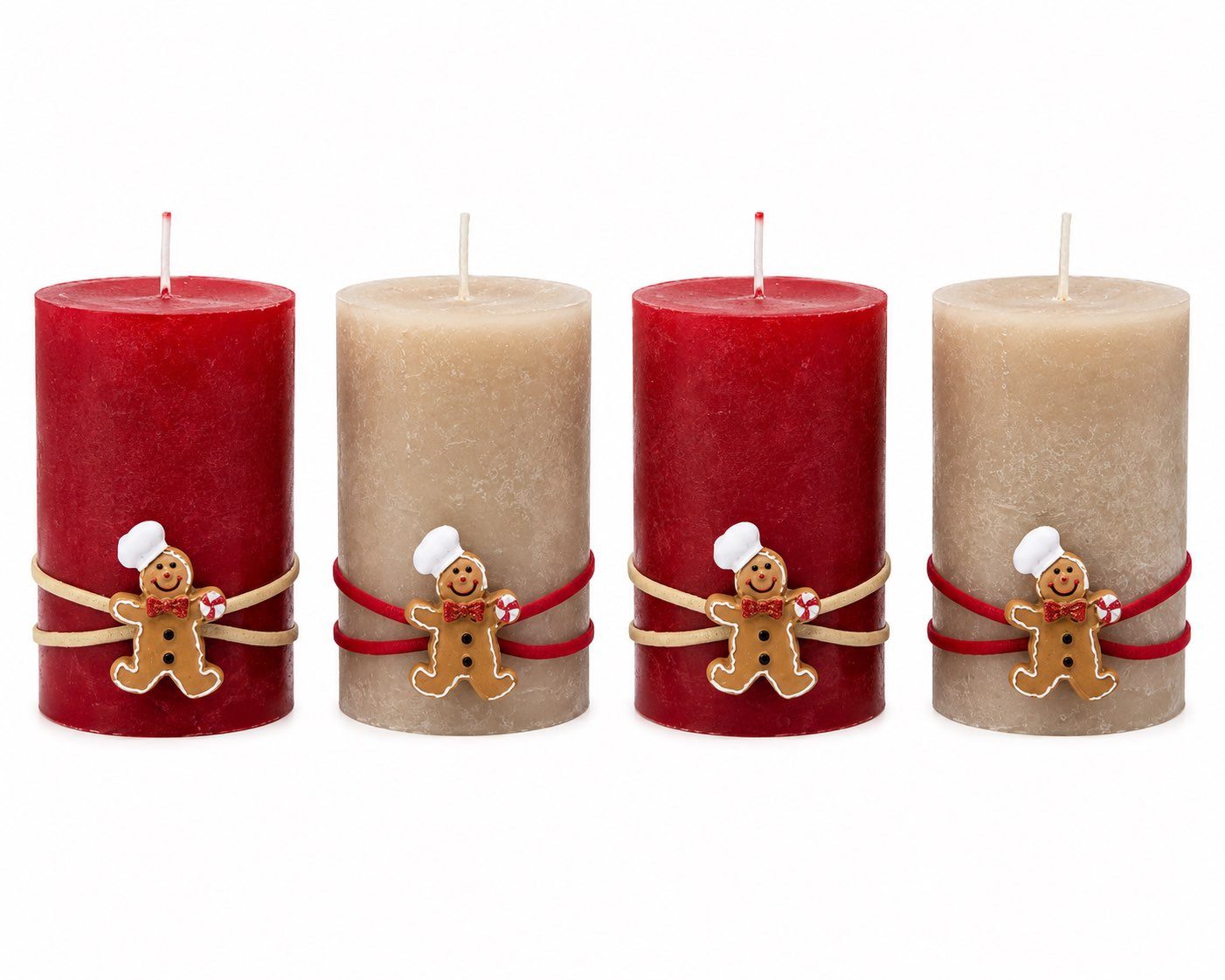 ZauberDeko Adventskerze Adventskerzen Stumpenkerzen Kerzen Beige Rot Lebkuchenmann 9x6cm 4 Stk