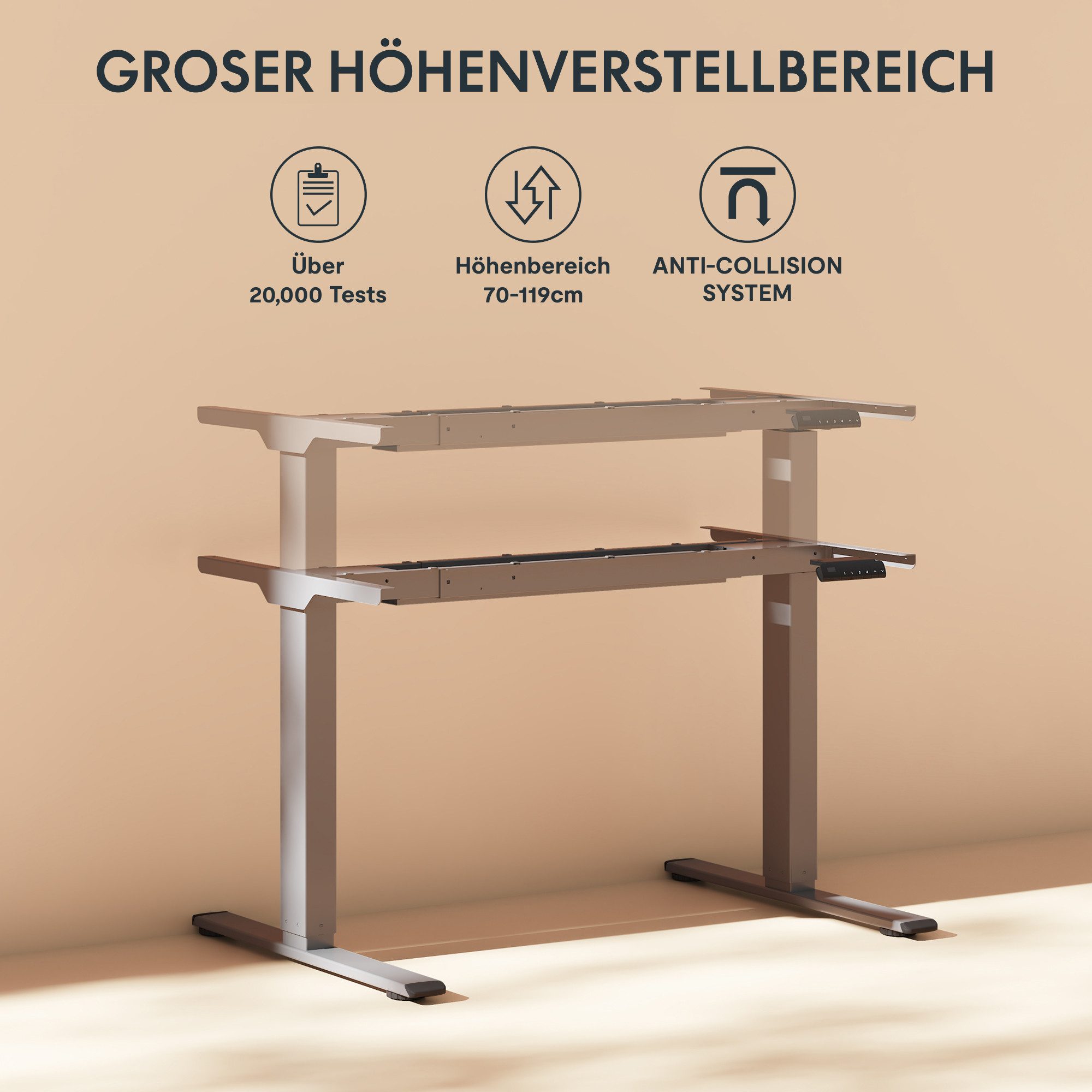 FLEXISPOT Schreibtisch Basic Plus höhenverstellbarer Schreibtisch mit Premium-Zubehör-Set (2 Motore & 2-Fach-Teleskop & 4 Höhenspeichertasten), MIT 25MM einteiliger Tischplatte, 120/140/160/180