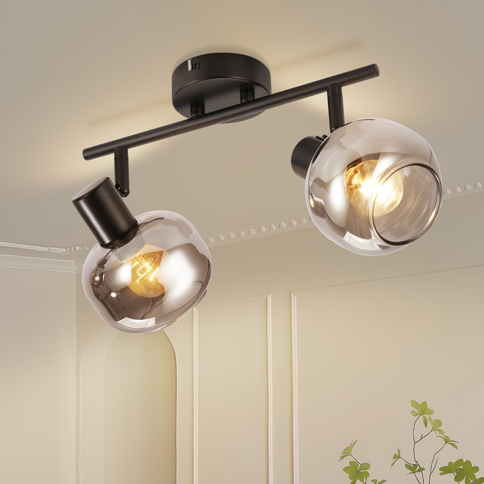 ZMH Deckenleuchte Wohnzimmer 350° Drehbar Rauchgrau Glas Retro Flurlampe fü günstig online kaufen