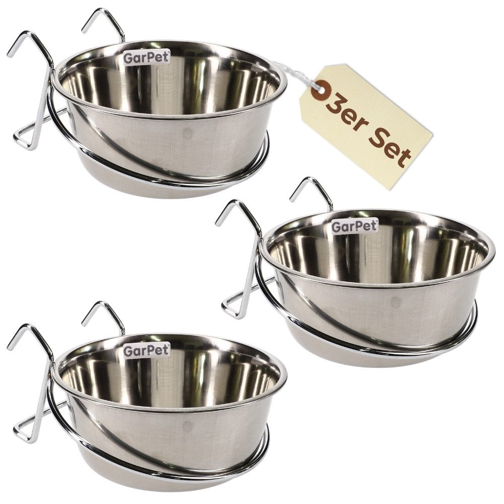 Napf 3x Edelstahlnapf zum Einhängen 0,30 L Hunde Katzen Futter Wasser Napf