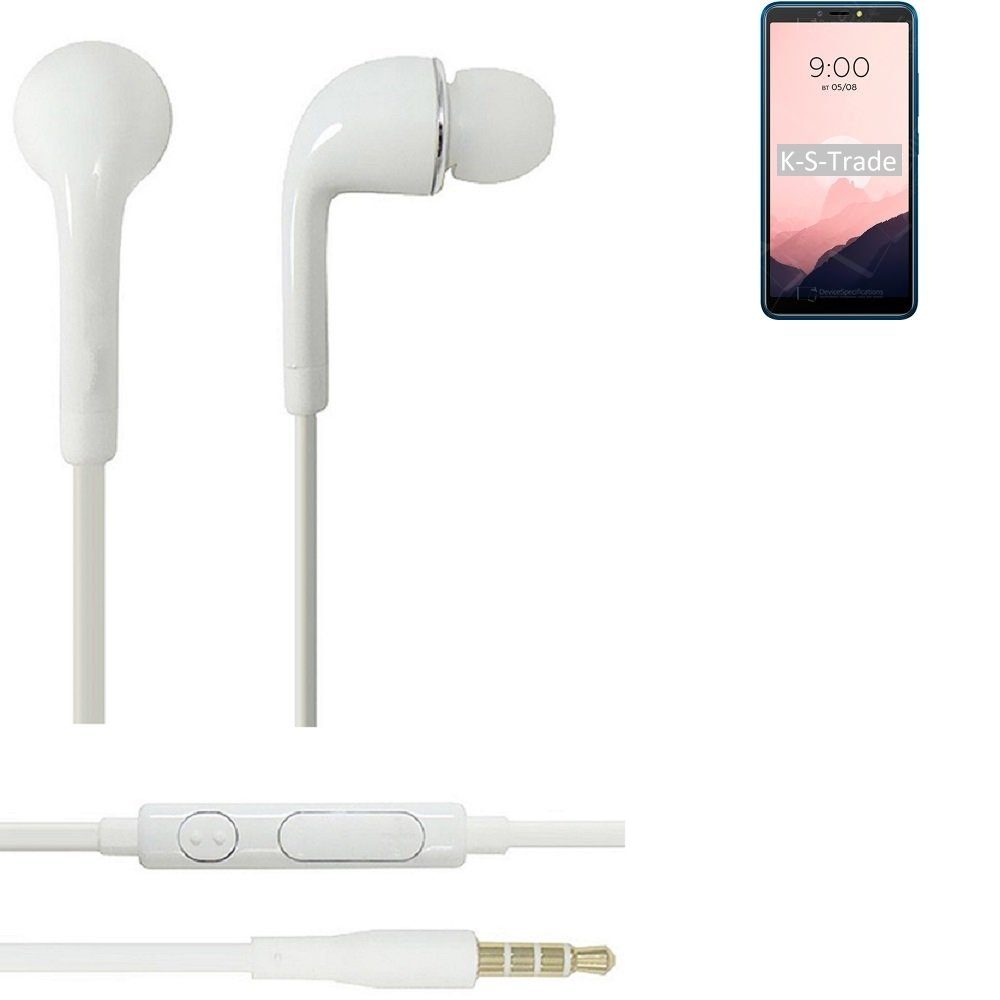 BQ mit K-S-Trade Mobile u (Kopfhörer In-Ear-Kopfhörer Mikrofon für BQ-6030G 3,5mm) Lautstärkeregler Practic weiß Headset
