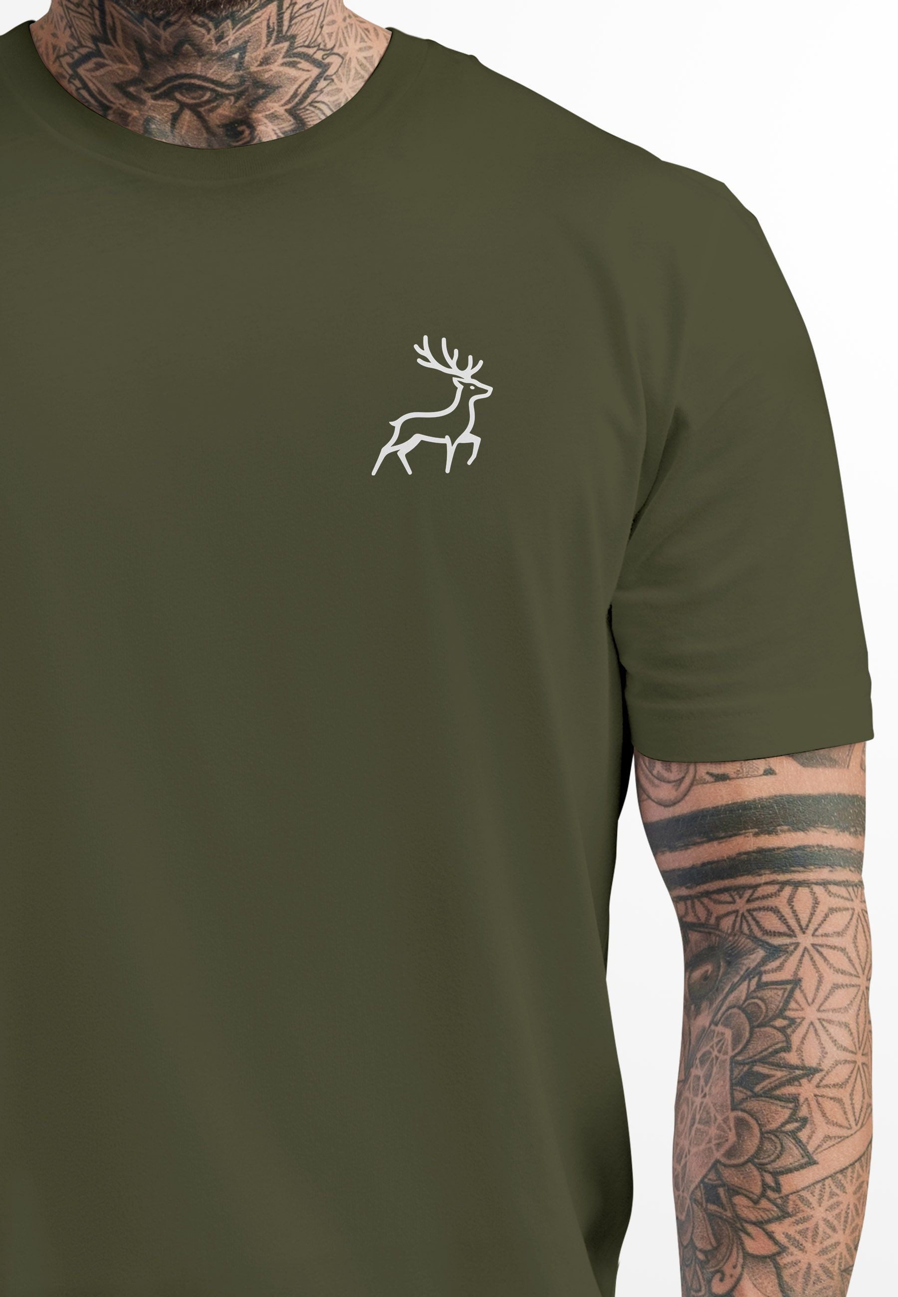 Neverless Print-Shirt Herren T-Shirt Hirsch Wald-Tiere Printshirt Logo Aufd günstig online kaufen