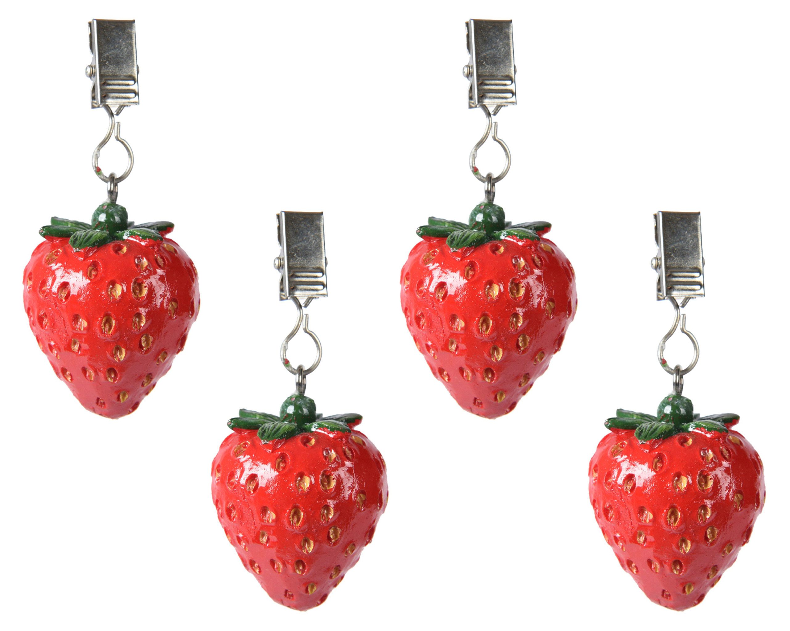 Decoris season decorations Tischtuchklammer, Tischdeckenbeschwerer Erdbeere 16x5x4cm Keramik 4er Set Rot / Grün