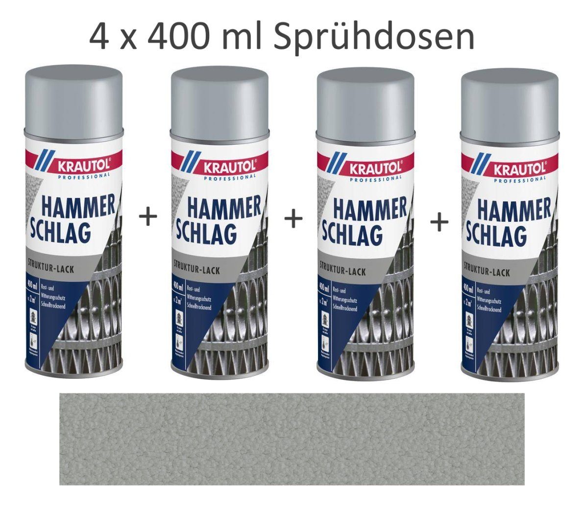 Krautol Metallschutzlack 4 x 400 ml Spray Metallschutz Hammerschlag Silber Rost Krautol