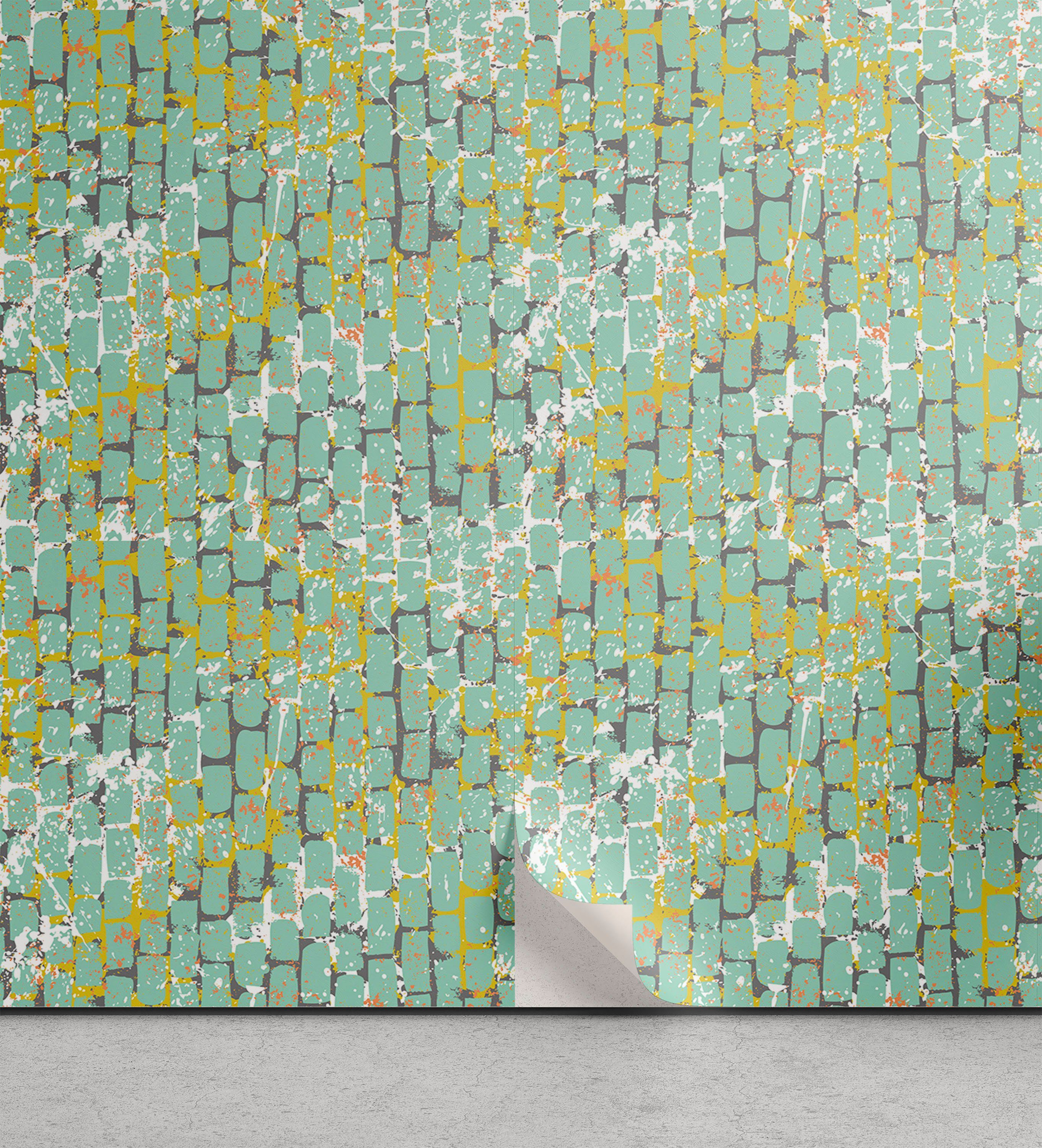 Abakuhaus Vinyltapete selbstklebendes Wohnzimmer Küchenakzent, Backstein Grunge Wall Street Pattern