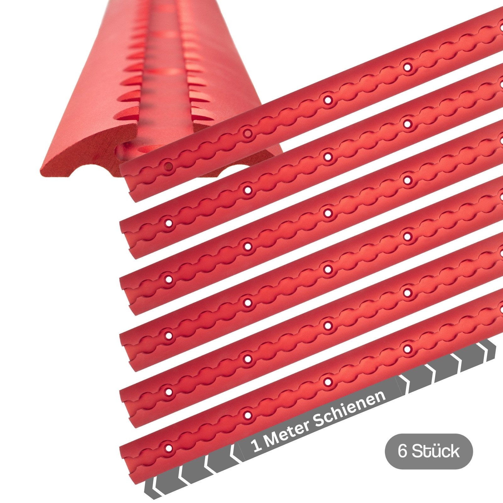 solidpro Spanngurt Airlineschiene 6x 1 Meter halbrund rot, TÜV zertifiziert, eloxiert (6-St)