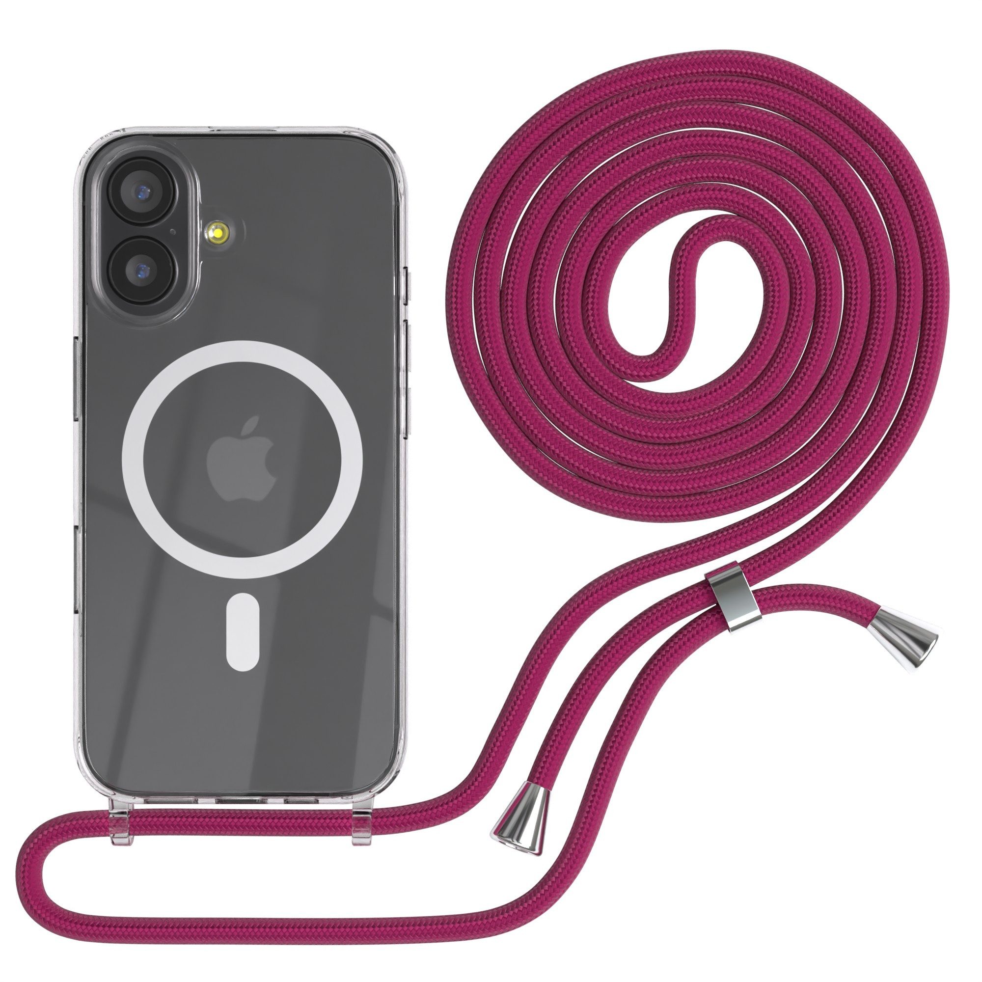 EAZY CASE Handykette mit Magsafe Hülle für Apple iPhone 17 6,3 Zoll, Slimcover Festival Hülle Band Handyketten induktive Umhängehülle Pink
