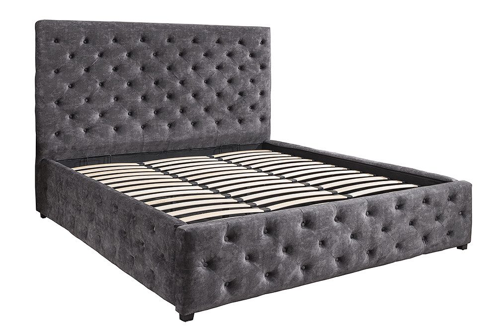 riess-ambiente Boxbett PARIS 160x200cm grau · Queensize-Bett mit Stauraum aus Samt (Einzelartikel, 1-St), Chesterfield-Design · inkl. Lattenrost und Bettkasten