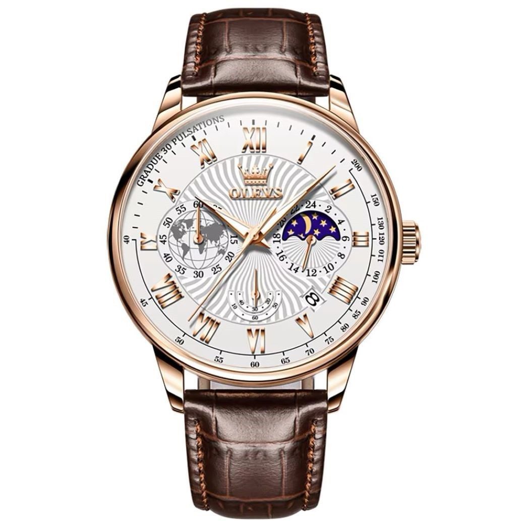 Quarzuhr OLEVS 2893 Herrenuhr Chronograph mit Tag & Nacht Anzeige Weiß 2893-Weiß