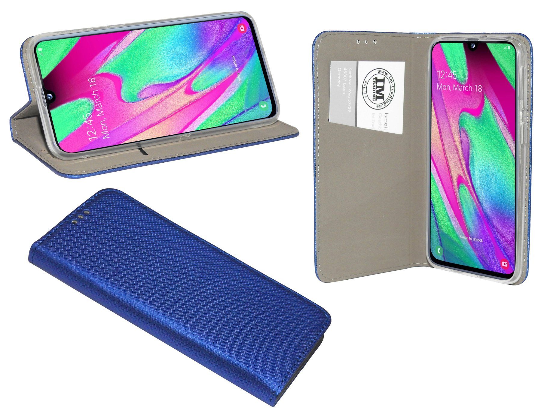 cofi1453 Handytasche Buch Tasche "Smart" kompatibel mit SAMSUNG GALAXY A40 (A405F) Handy Hülle Etui Brieftasche Schutzhülle mit Standfunktion, Kartenfach Blau