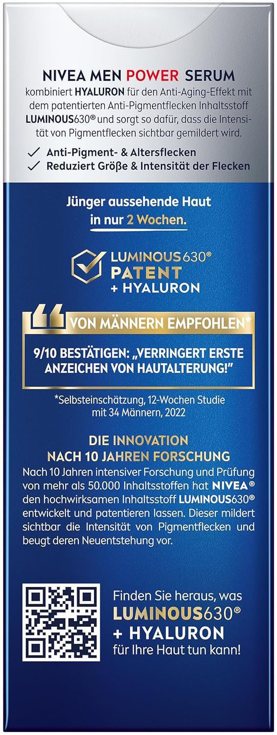 Nivea Men Gesichtsserum ANTI-AGE 2IN1 POWER SERUM, Mildert tiefe Falten, zieht schnell ein, 24h intensive Feuchtigkeit.