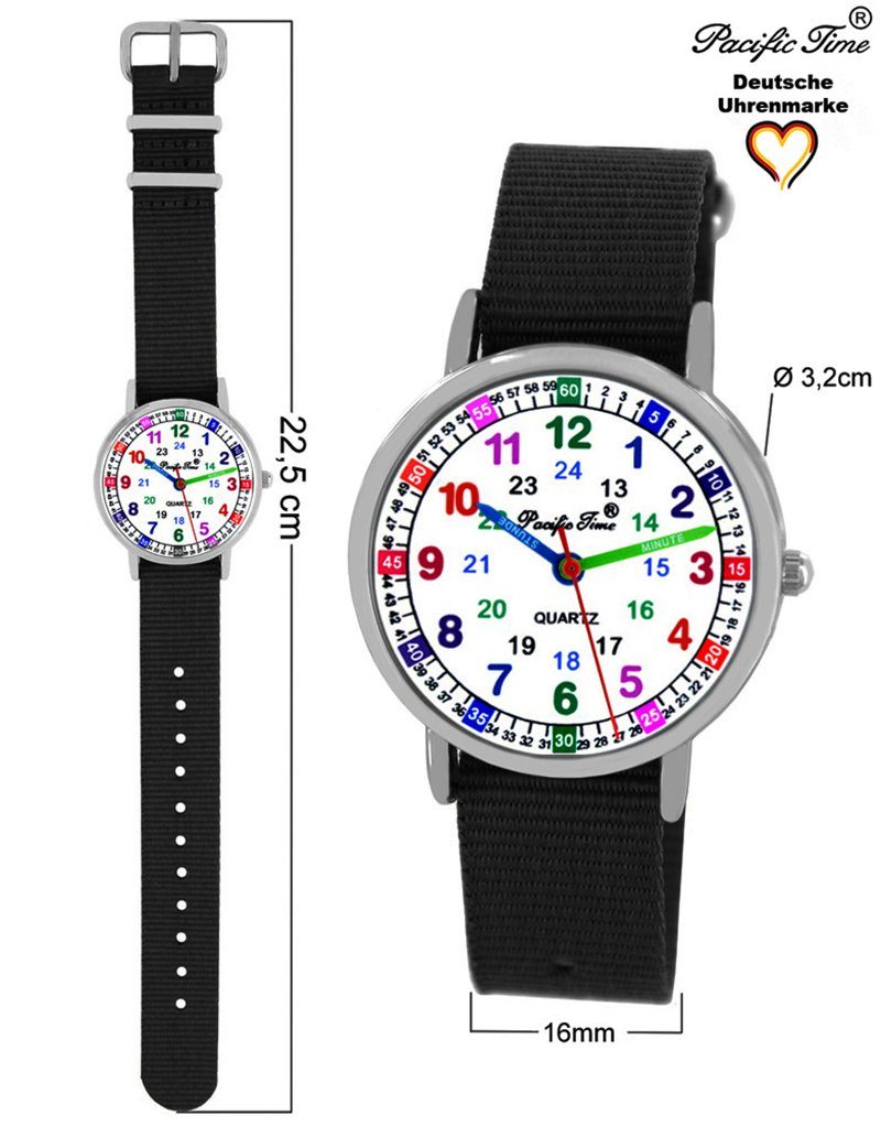 schwarz und Quarzuhr Kinder - Versand Time Design Lernuhr Mix Wechselarmband, Pacific Gratis Armbanduhr Set Reflektor blau Match und