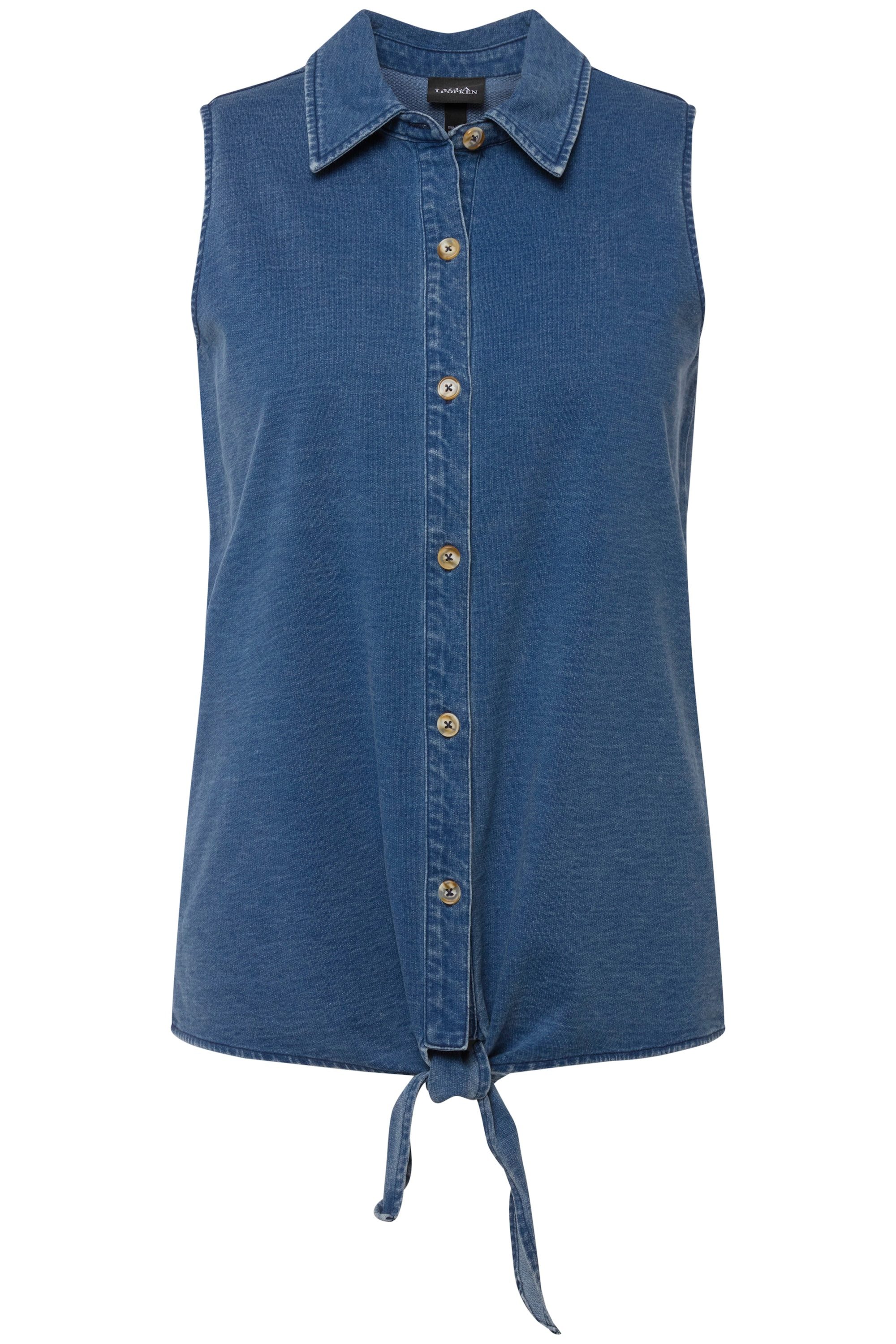 Ulla Popken Spitzenbluse Blusentop Jeansoptik Saumknoten günstig online kaufen