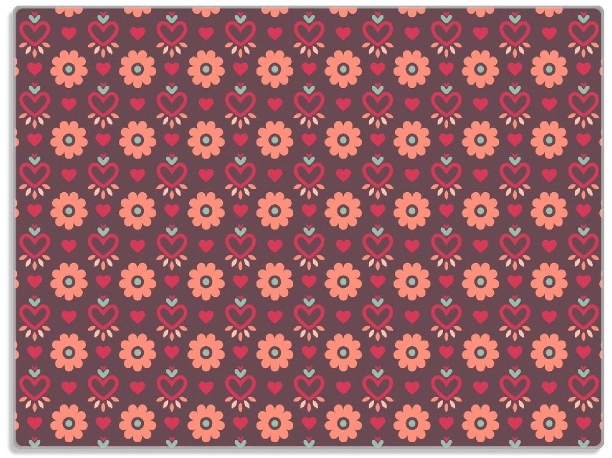 Wallario Schneidebrett Muster mit Blumen und Herzen, ESG-Sicherheitsglas, (inkl. rutschfester Gummifüße 4mm, 1-St), 30x40cm