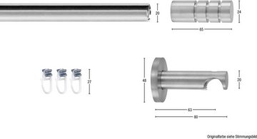 Gardinenstange EASY, GARESA, Ø 20 mm, 1-läufig, Wunschmaßlänge, mit Bohren, verschraubt, Aluminium, Vorhanggarnitur-Innenlauf, Wandmontage, Knopf mit Rillen, Alu