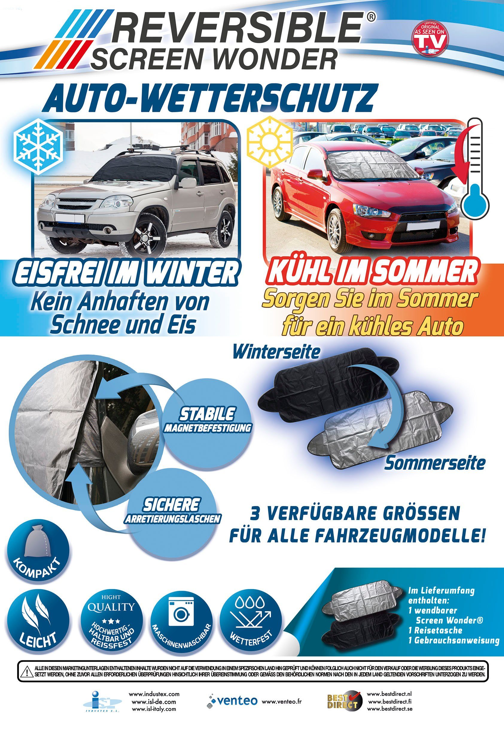 Best Direct® Autoplane Reversible® Screen Wonder (2 sizes, small and large), 2-in-1 car protection mat, ice-free in winter, cool in summer