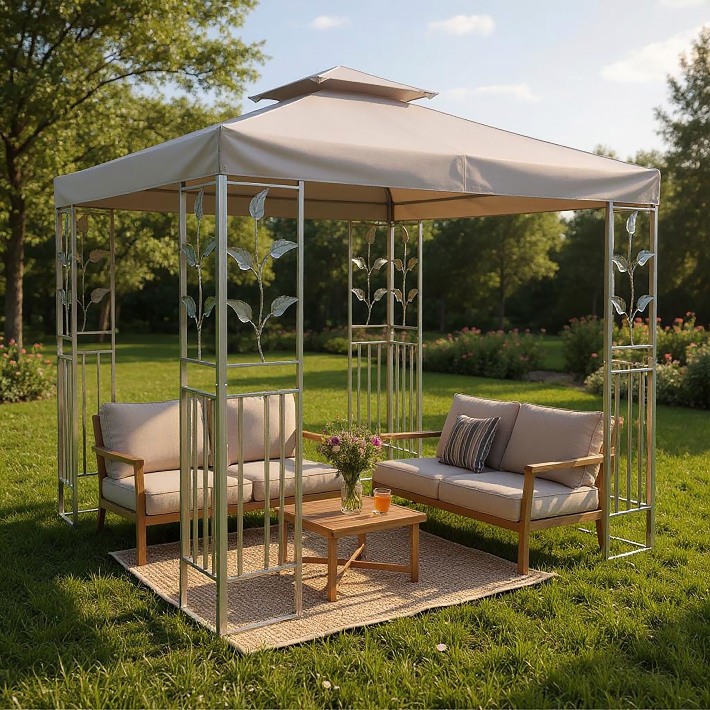 Spetebo Pavillon-Ersatzdach Ersatzdach mit Kaminabzug - beige, (Stück, Ersatzdach), PVC Pavillondach wasserdicht – Bild 5 von 5