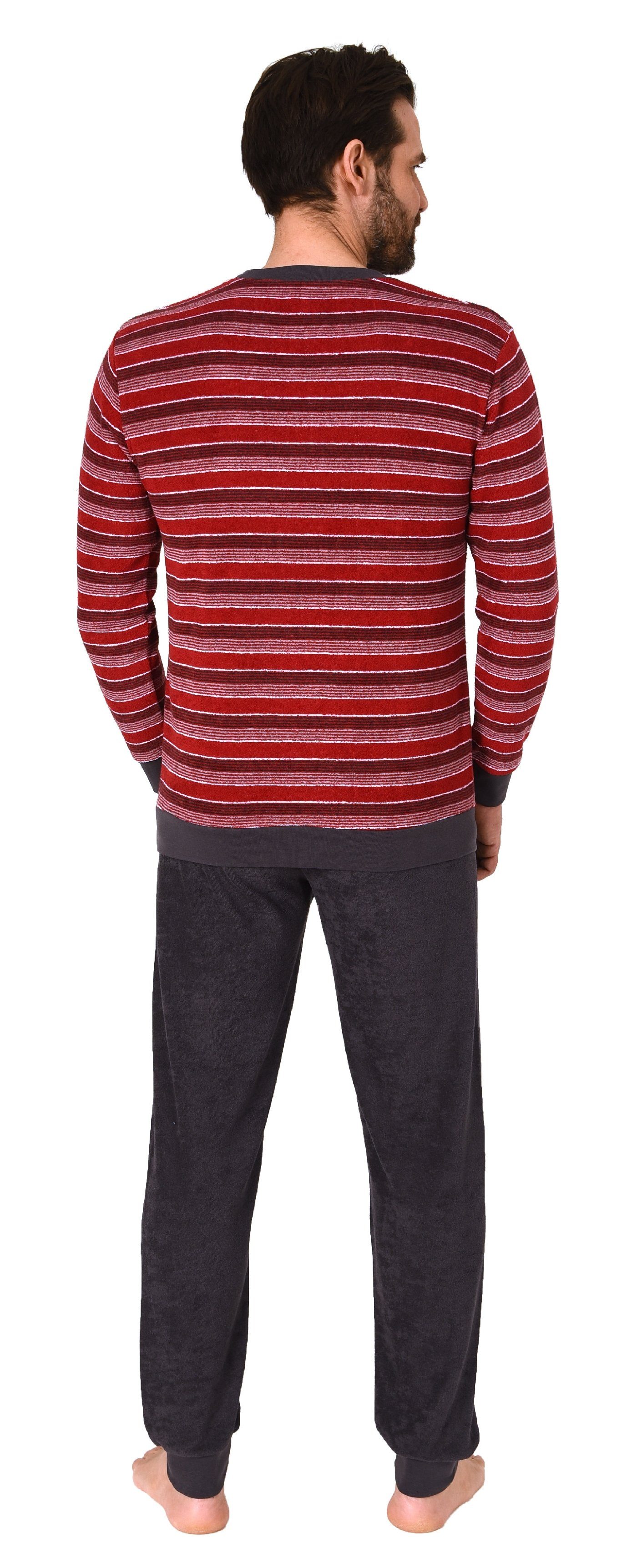 Normann Pyjama Herren Frottee Schlafanzug lang, Pyjama mit feinem Ringel-Muster – Bild 3 von 5