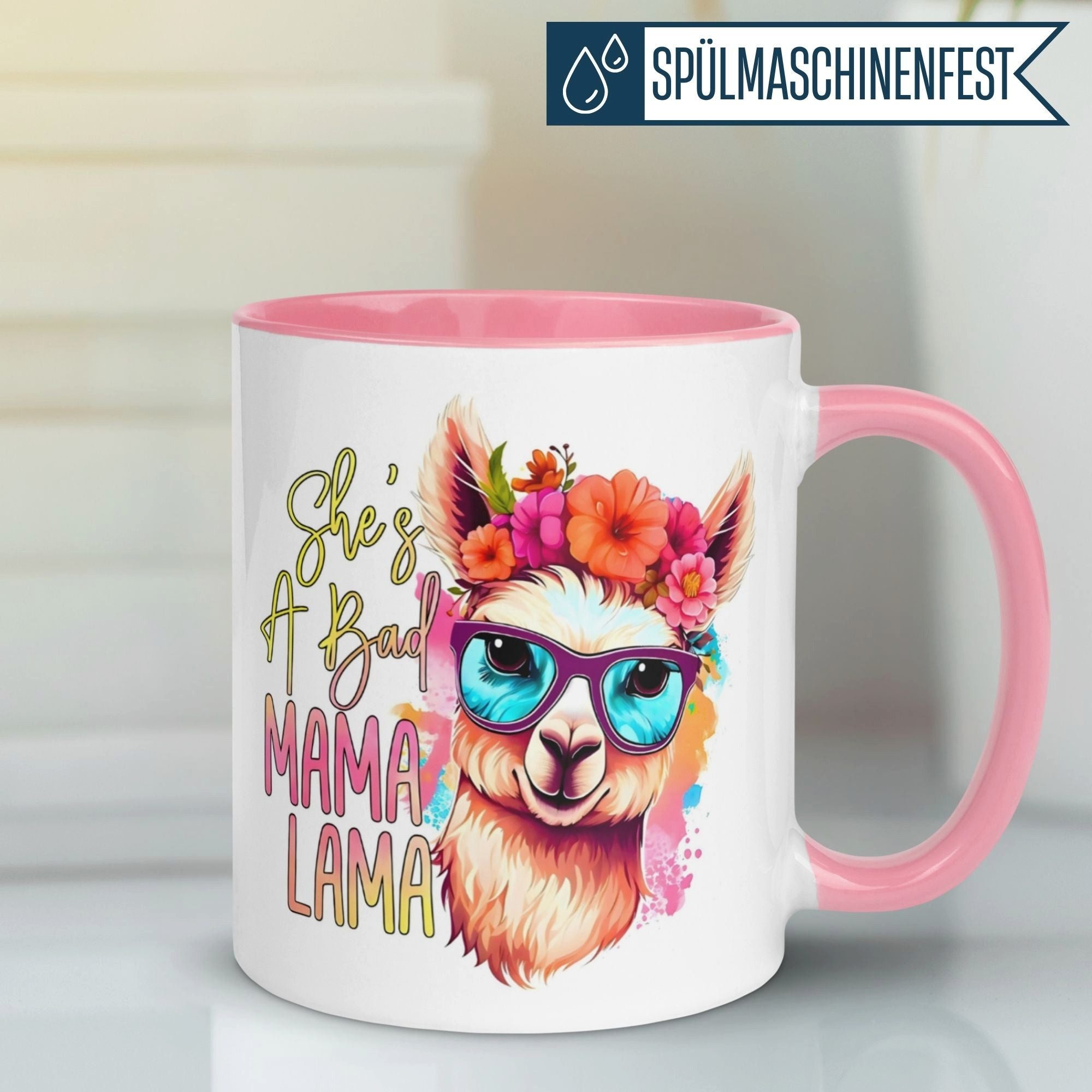 Momentals Tasse Mama – „She’s a Bad Mama Lama“ – Beste Mama Geschenk Becher Muttertag, Gratis Versand · Links-&Rechtshänder · Spülmaschinenfest