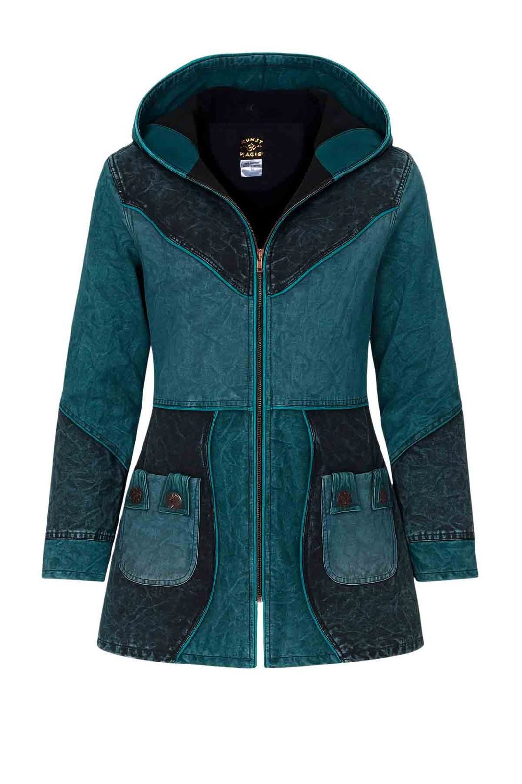 KUNST UND MAGIE Langjacke Vintage Damen Kurz Mantel + Kapuze Stonewashed Ja günstig online kaufen