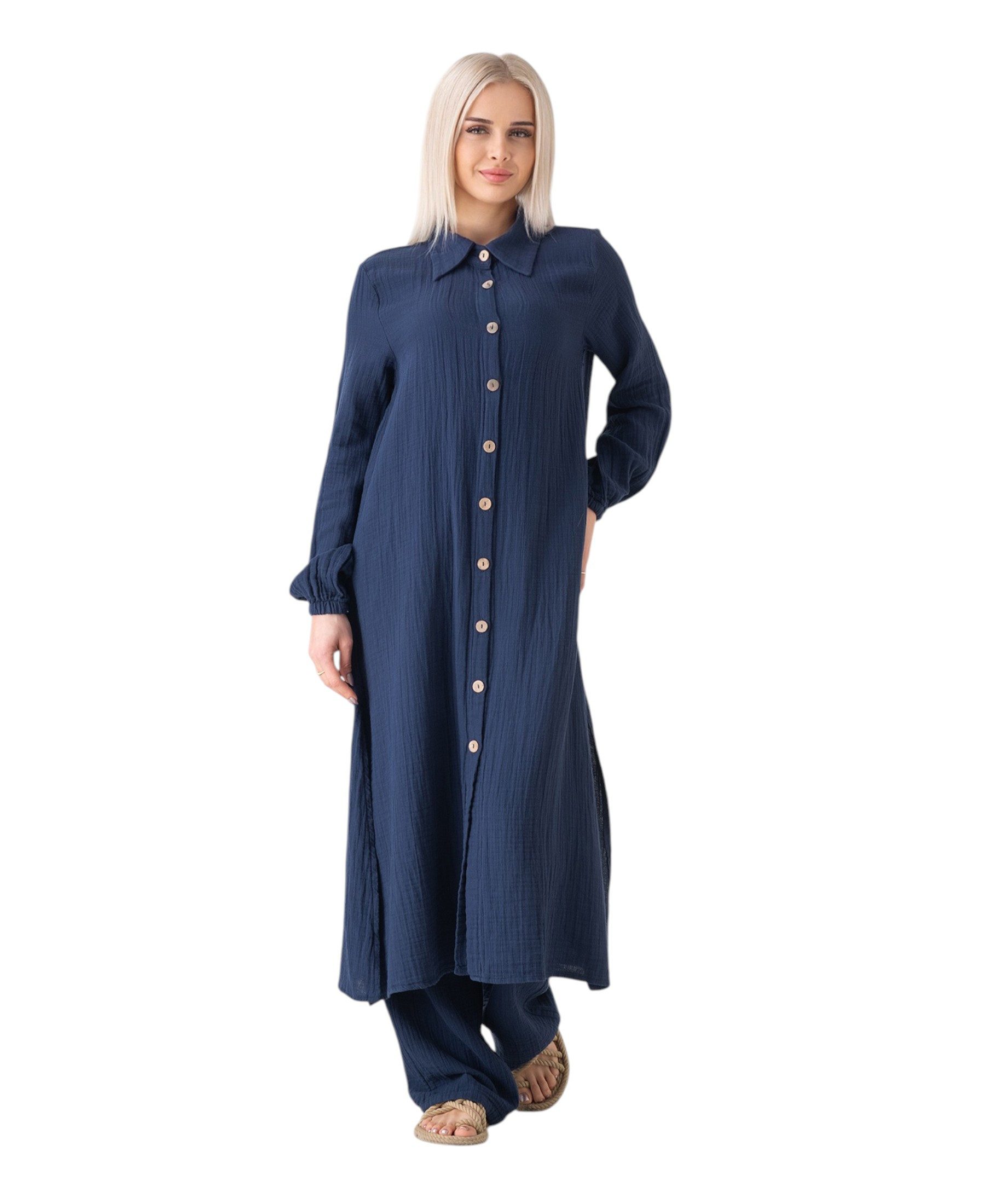 WENOR Longtunika Musselin 130cm lang Kokosknopf 100% Baumwolle Modest Look 36-50