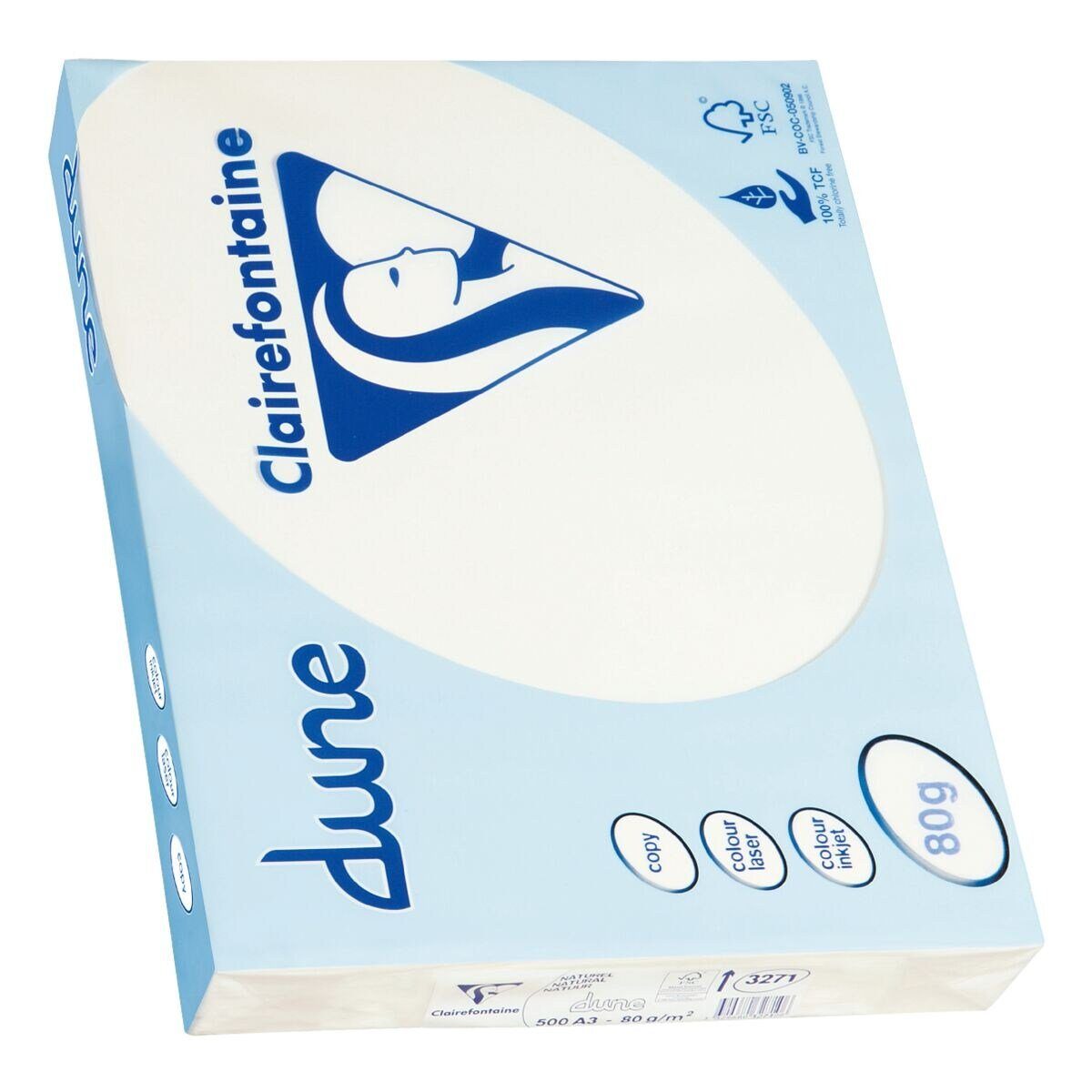 CLAIREFONTAINE Druckerpapier dune, Format DIN A3, 80 g/m², creme, 500 Blatt