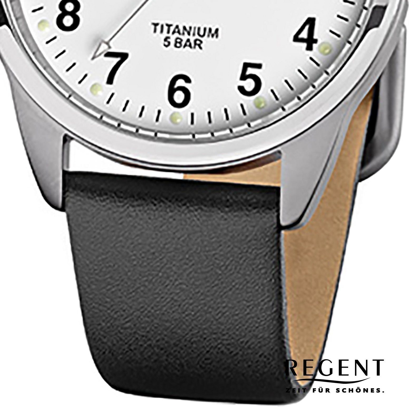 Regent Quarzuhr Regent Herren-Armbanduhr Armbanduhr mittel schwarz Herren 36mm), (ca. Analog, Lederarmband rund