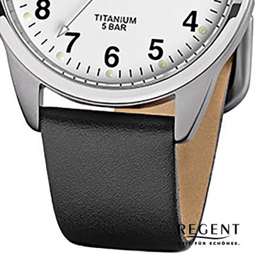 Regent Quarzuhr Regent Herren-Armbanduhr schwarz Analog, Herren Armbanduhr rund, mittel (ca. 36mm), Lederarmband