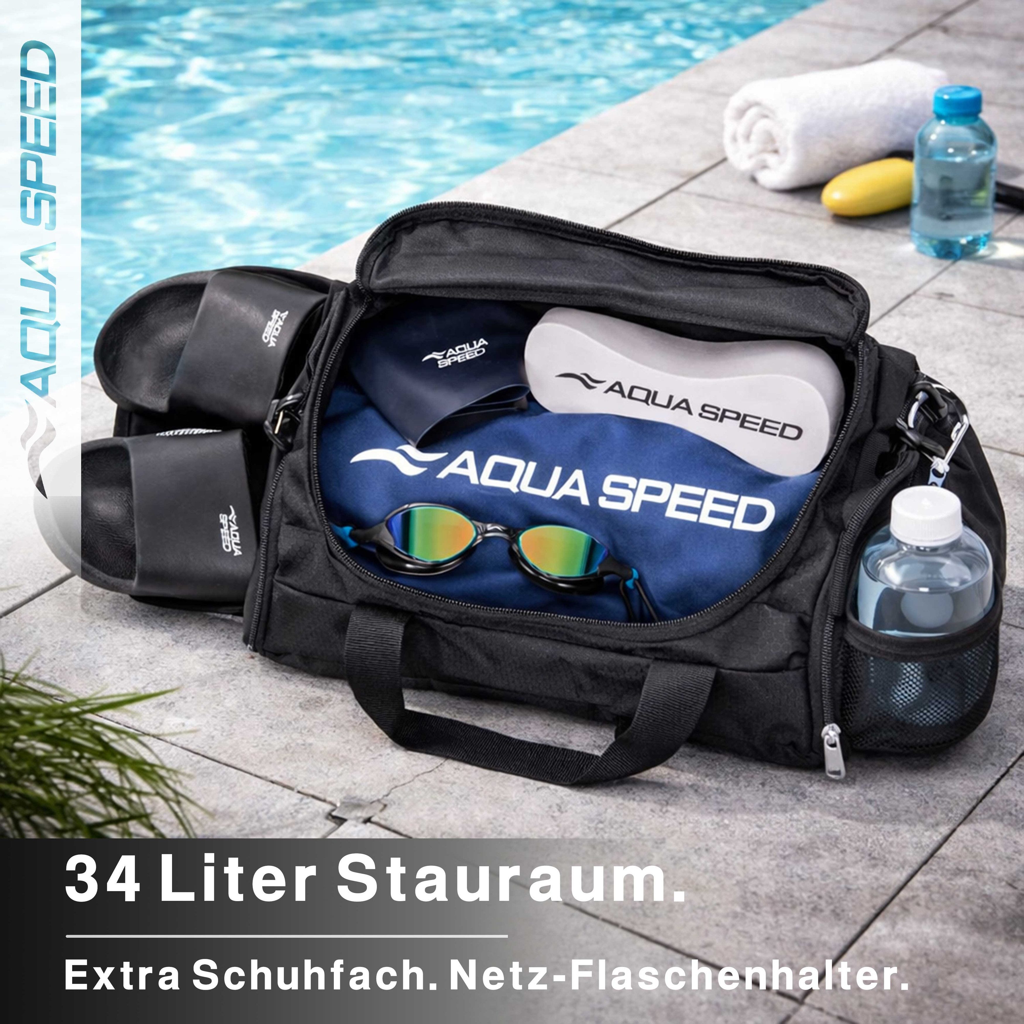 Aqua Speed Sporttasche Duffle Bag M 34L Training Fitness Schwimmen Pool Nassfach 37 (Trainingstasche mit U Öffnung Schultergurt und großem Hauptfach), Belüftetes Nassfach trennt nasse Kleidung sauber von Ausrüstung
