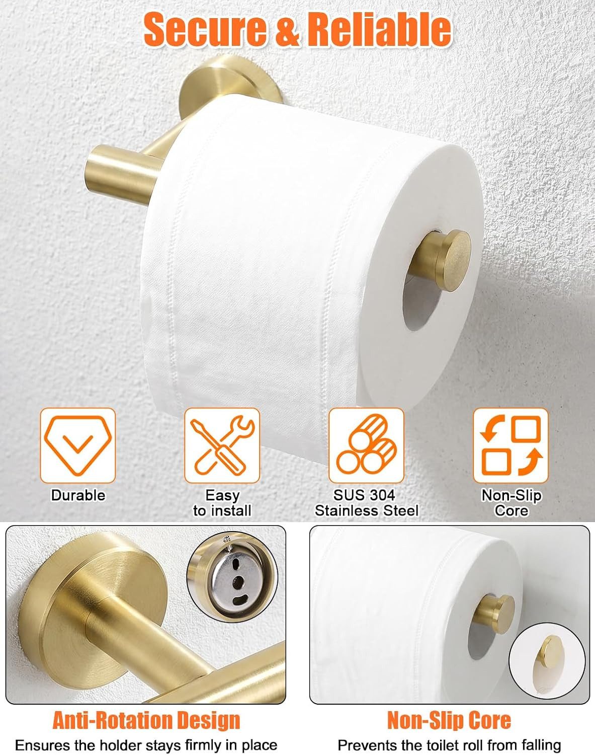 FELIXLEO Toilettenpapierhalter YUET Klorolle Halterung Edelstahl Gebürstetes Gold Toilettenpapier (1-St) – Bild 4 von 5