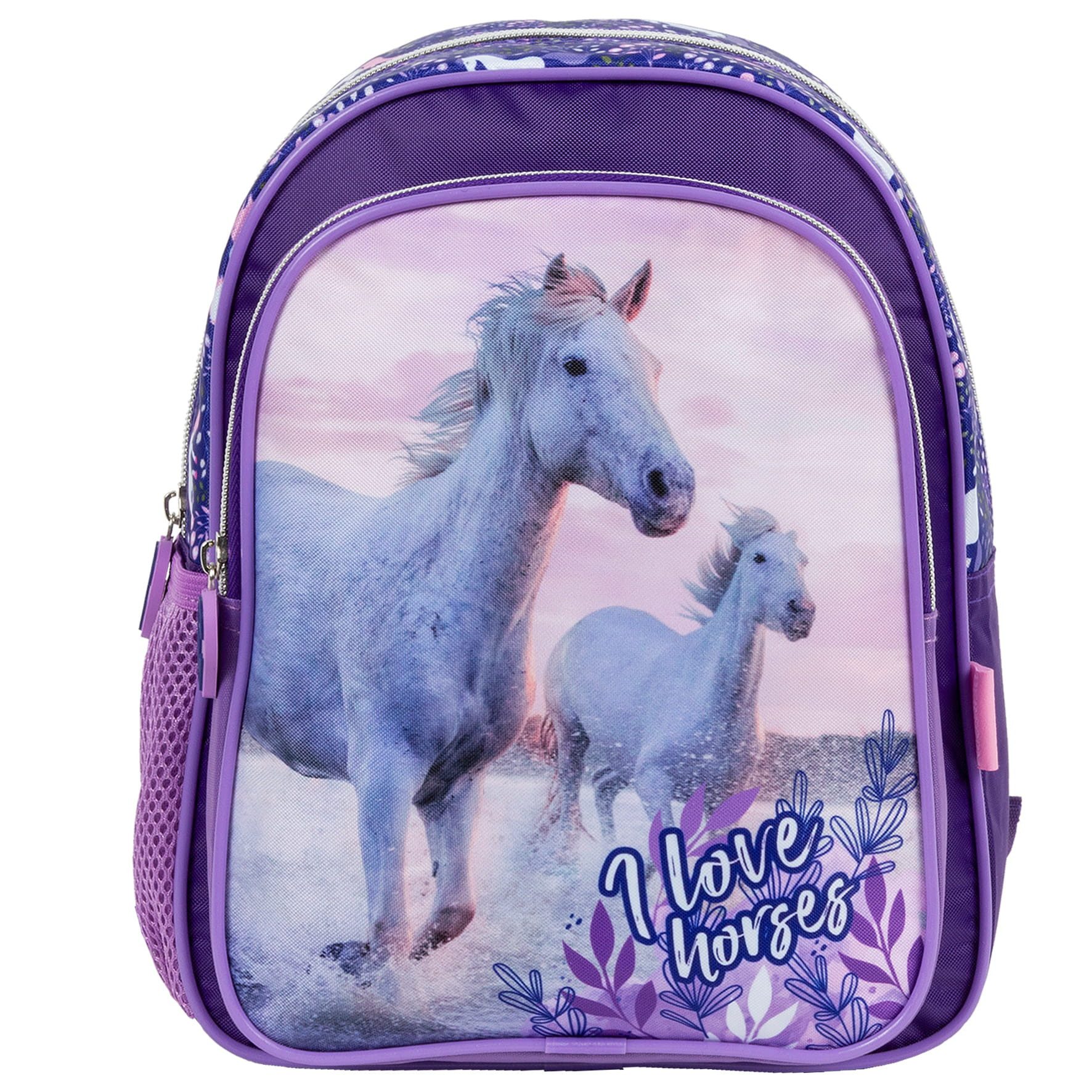 DERFORM Kinderrucksack Pferde Pony Rucksack ca. 30 cm Kindergarten Tasche Pferd lila (1-tlg)