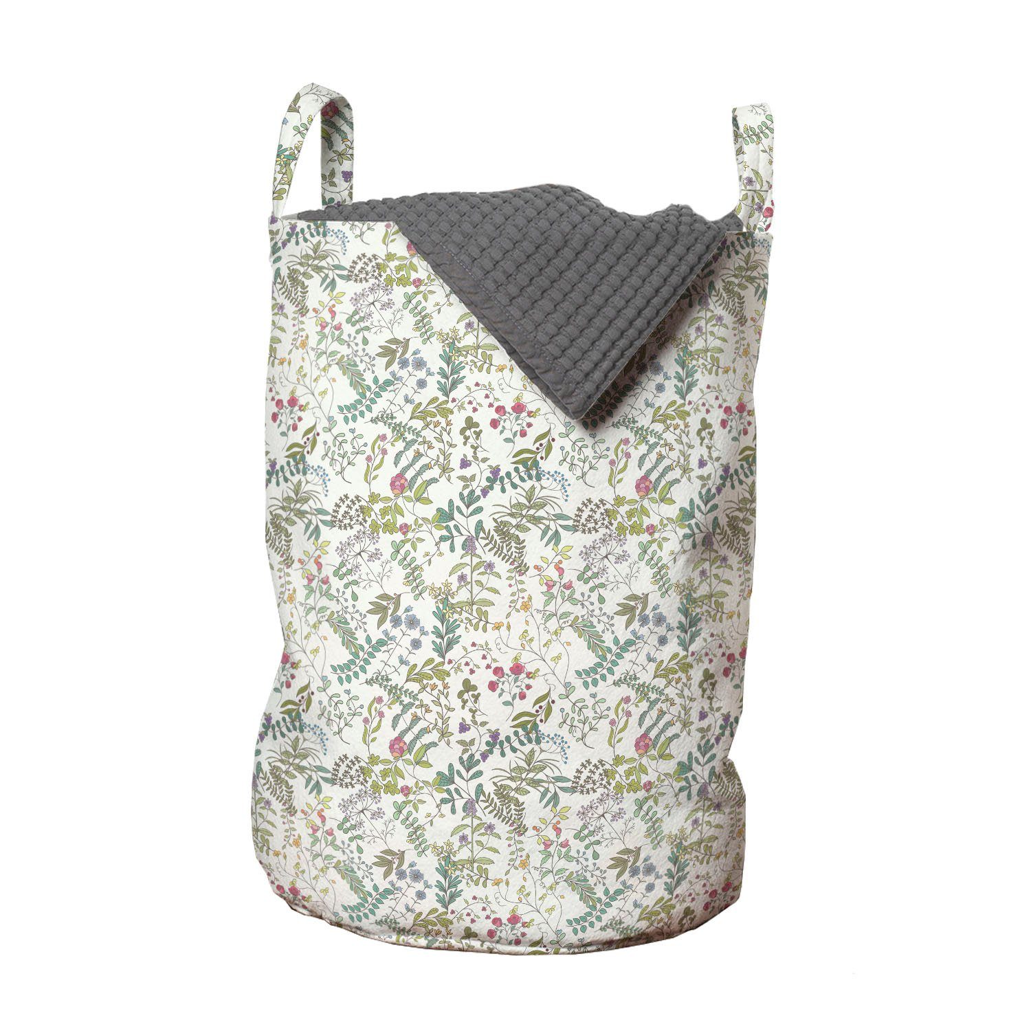 Abakuhaus Wäschesäckchen Wäschekorb mit Griffen Kordelzugverschluss für Waschsalons, Retro Blumen Kräuter und Blätter Eco | Wäschesäcke