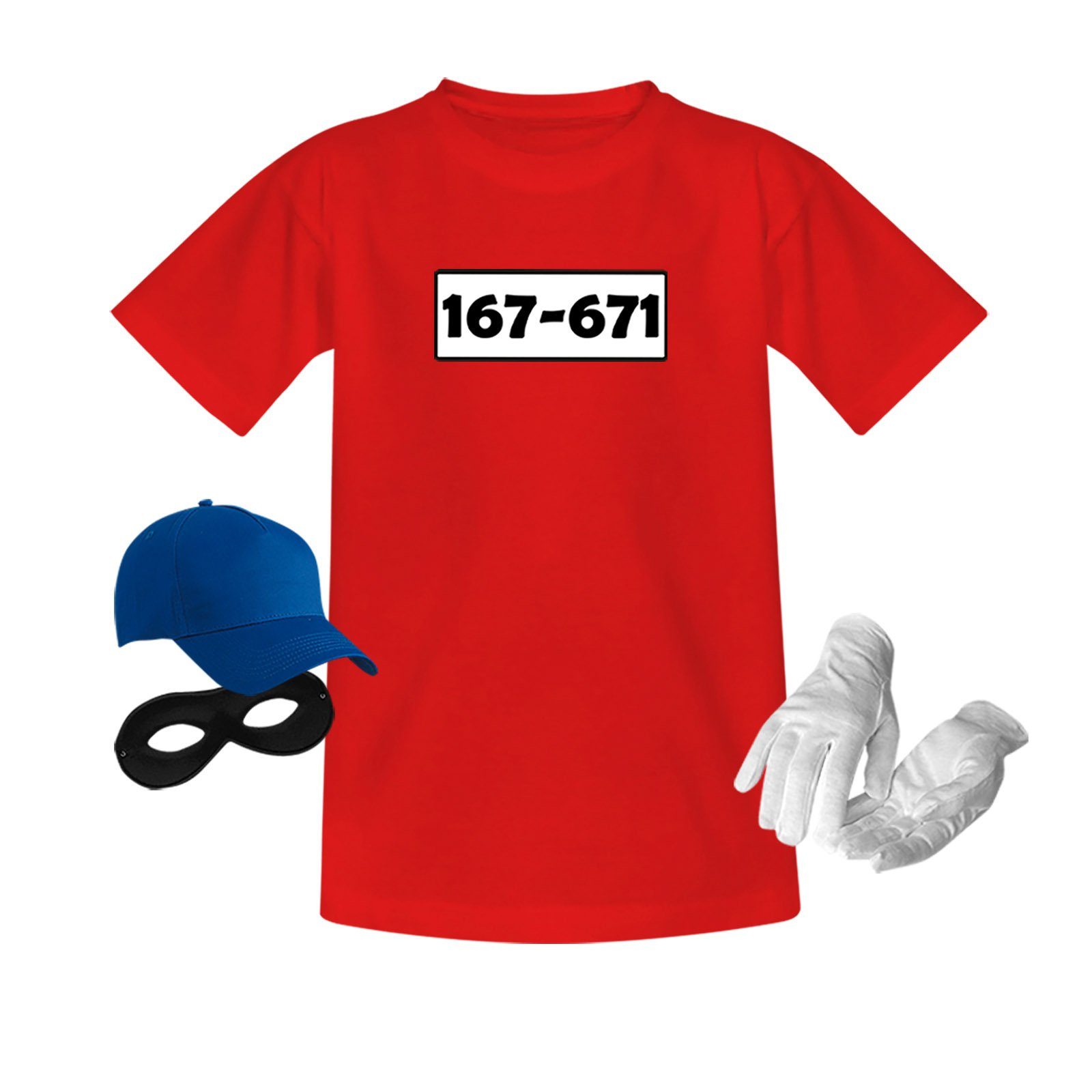 Jimmys Textilfactory Kostüm T-Shirt Panzerknacker Deluxe+ Karneval Kostüm Fasching Kinder 98-164, Shirt+Cap+Maske+Handschuhe