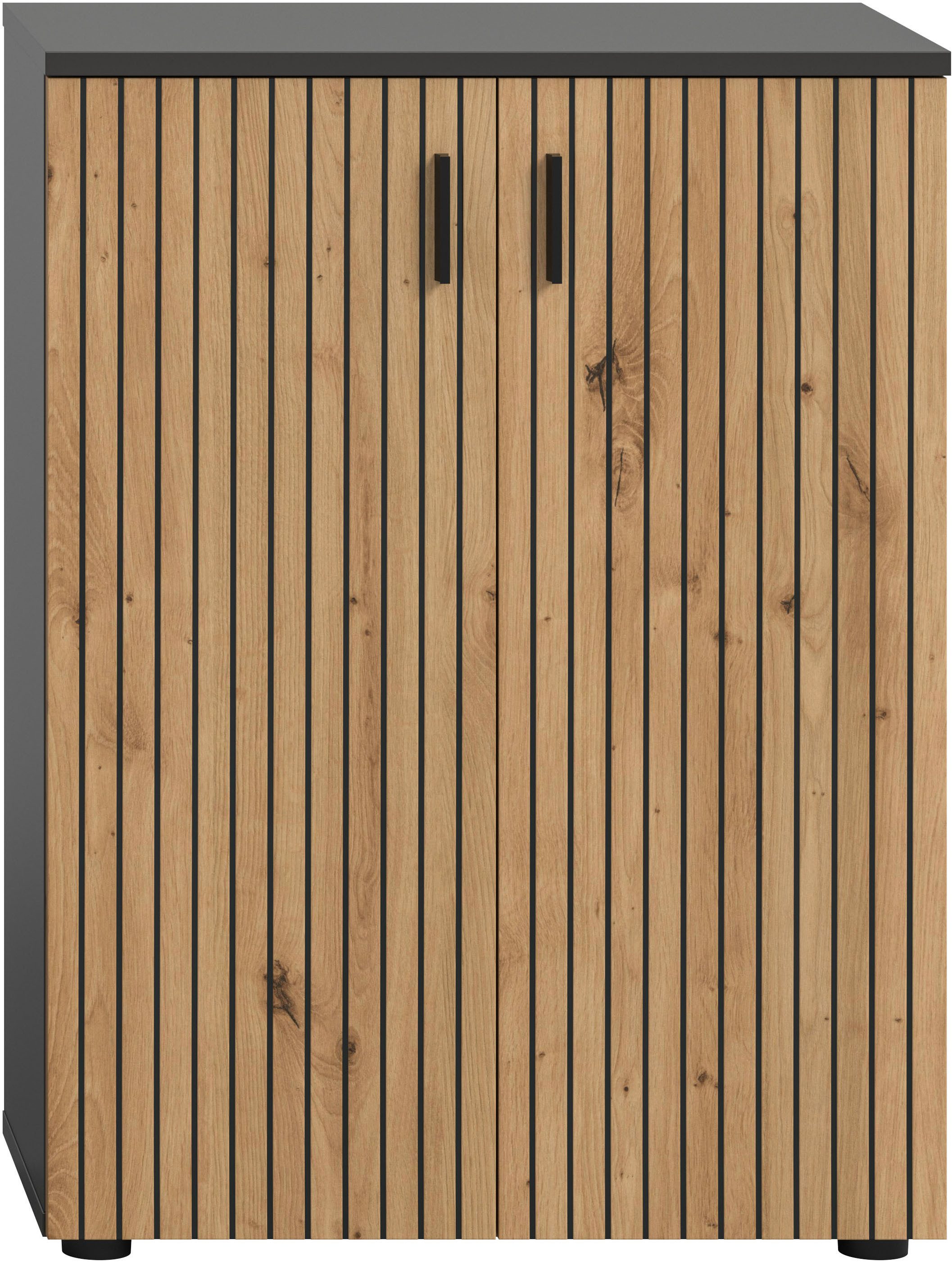 welltime Stauraumschrank MANI, Höhe: 81 cm, Paneeloptik, 2 Türen, 3 Fächer (1-St) Badezimmerschrank, Badschrank, Bad, Badezimmer