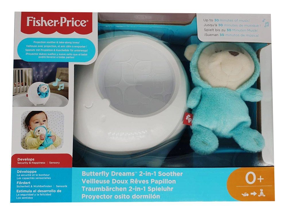 Fisher-Price® Spieluhr Fisher-Price Traumbärchen (Blau) 2in1 Spieluhr, (1-tlg), Sternenlicht-Projektion, Nachtlicht mit Farbwechsel, sanfte Musik und Geräusche