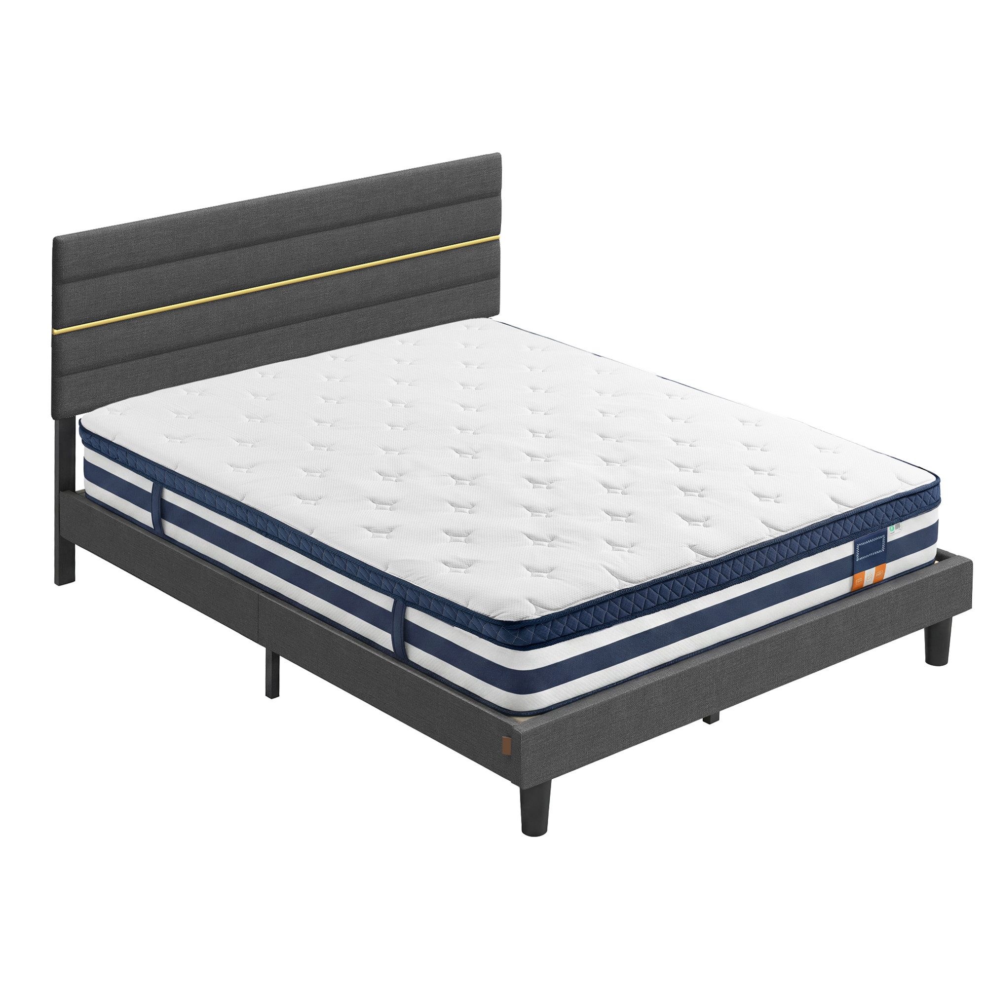 VASAGLE Polsterbett Doppelbettgestell verstellbares gepolstertes Kopfteil, Polsterbett und Matratze Set, mit Stauraum 180x200 cm