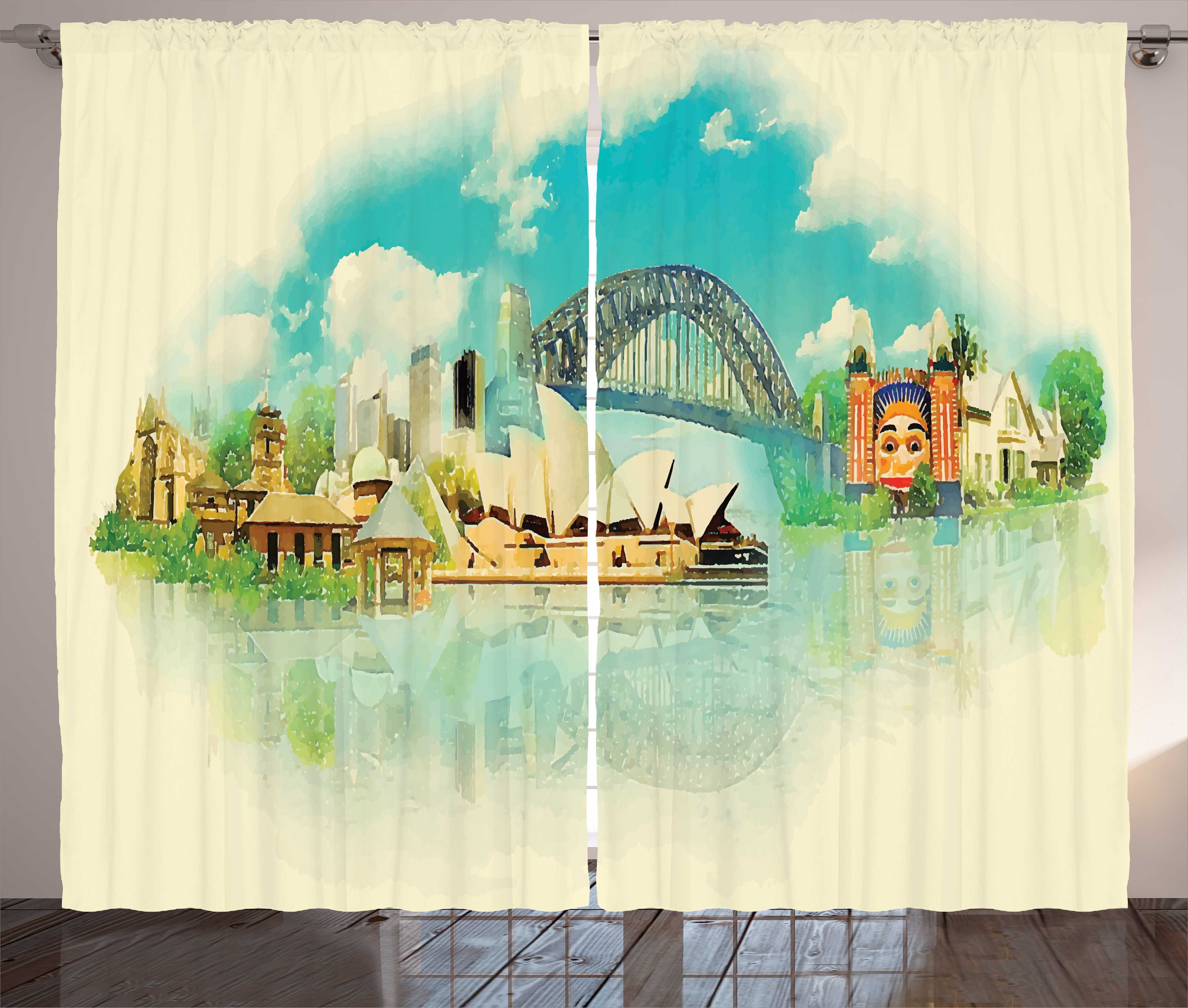 Gardine Australien Sydney Kräuselband Schlafzimmer mit Vorhang Stadtansicht Abakuhaus, Haken, und Schlaufen
