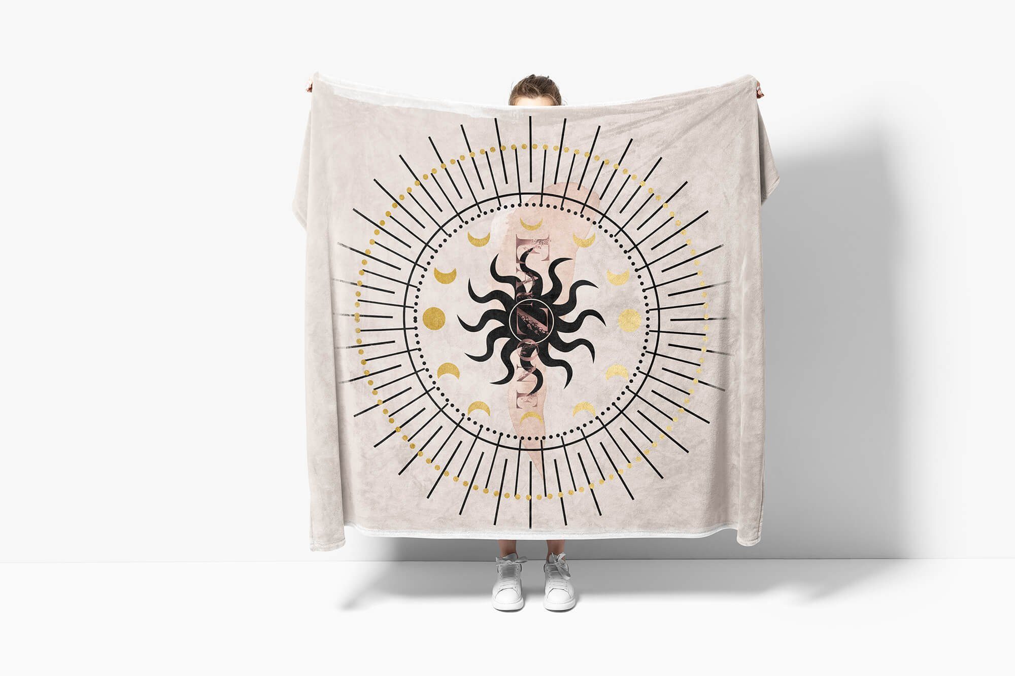 Baumwolle-Polyester-Mix Art (1-St), Handtücher Saunatuch Kunstvoll Astrolo, Mond Handtuch Sonne Handtuch Sinus Kuscheldecke Strandhandtuch Kreislauf