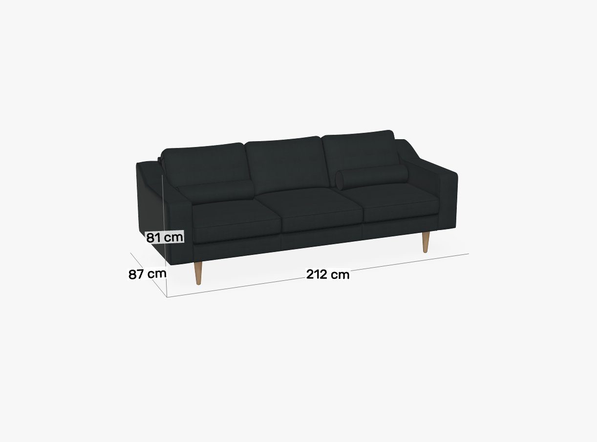 Ledersofa Eichenfüße Schwarz mit Sofa Sofa Leder 212x87 Natur24 Clean