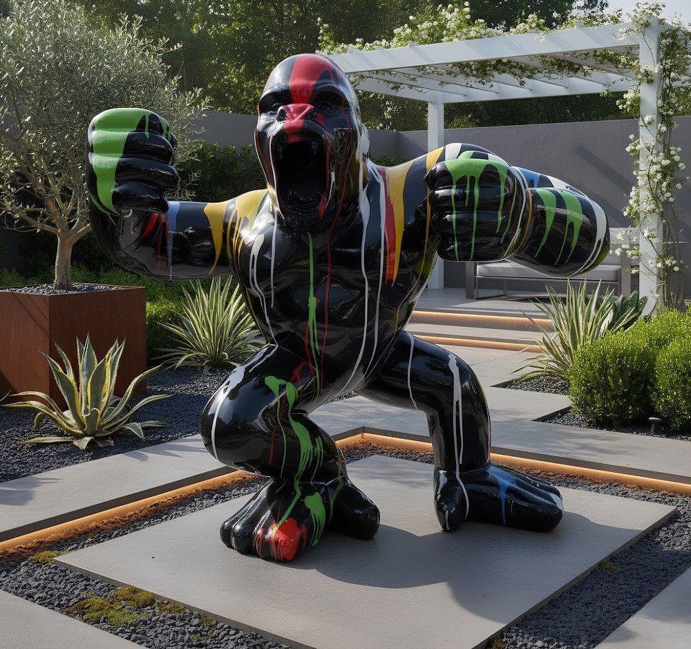 JVmoebel Skulptur Abstrakte Gorilla-Figur aus wetterfestem Material in Schwarz-Bunt (1 St., Skulpture), Made in Europa