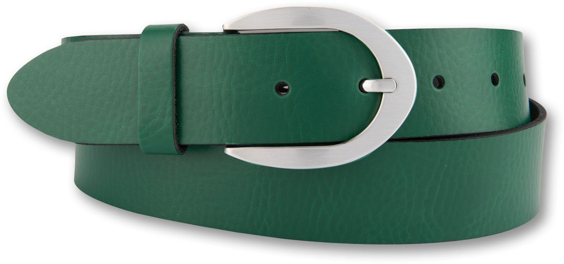 BERND GÖTZ Ledergürtel mit glänzender Schließe in Hufeisenform grün